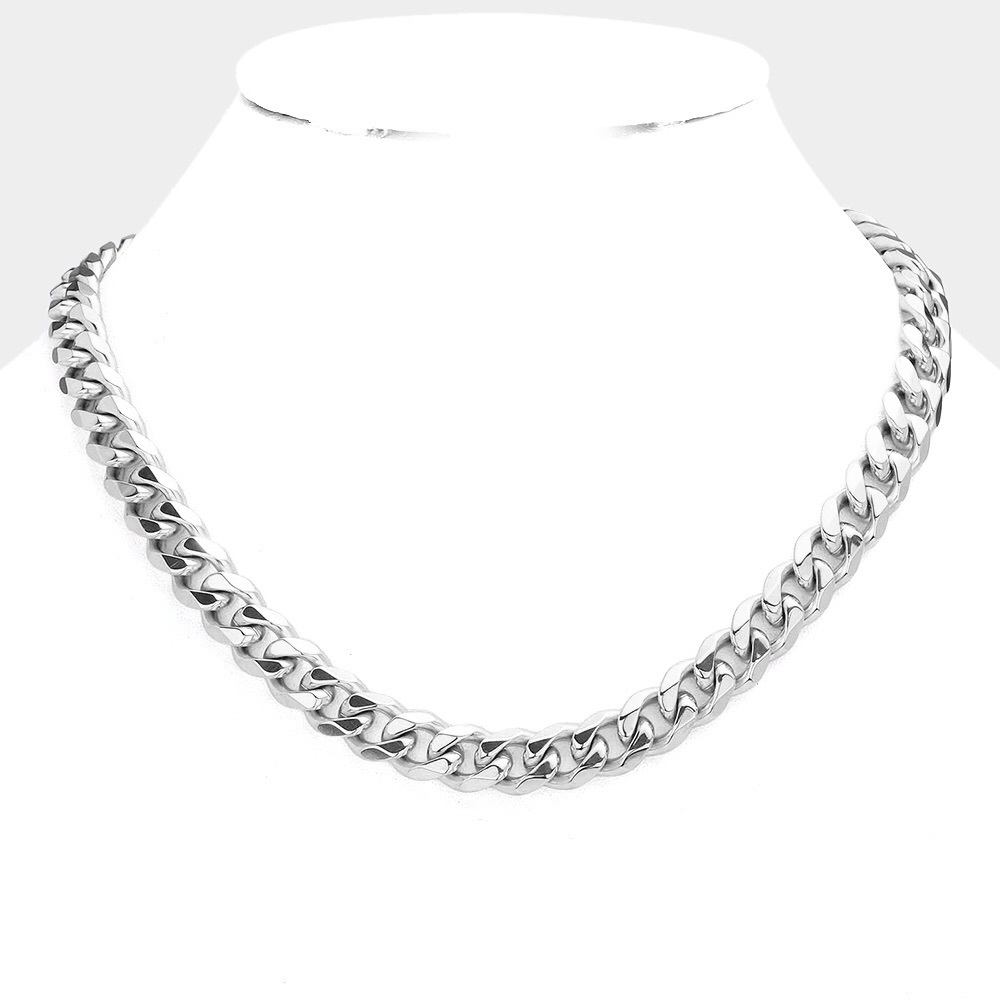 Stainless Steel Diamond Cut Cuban Chain Necklace